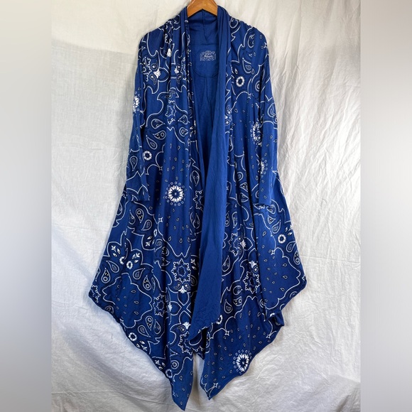 Panhandle Womens L XL Blue Bandana Open Front Waterfall Cardigan Cotton Stretch - Picture 15 of 16